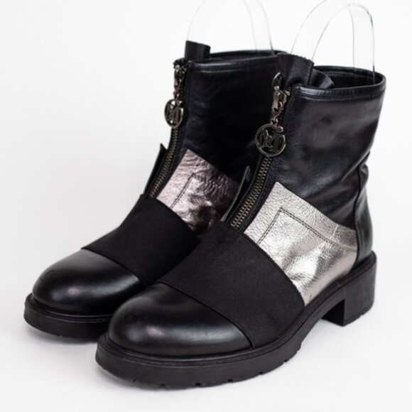Maria Moro Shoes - Maria Moro Black Leather & Metallic Mid-Calf Boots – Size 37 (Approx. US 6.5–7)